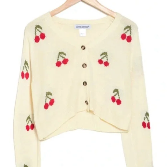 NWT Cotton Emporium Cherry Knit Cardigan - Picture 2 of 6